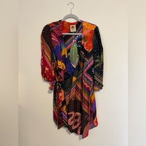 Farm Rio Diagonal Scarves Mini Wrap Dress Size M New-never worn with tags.